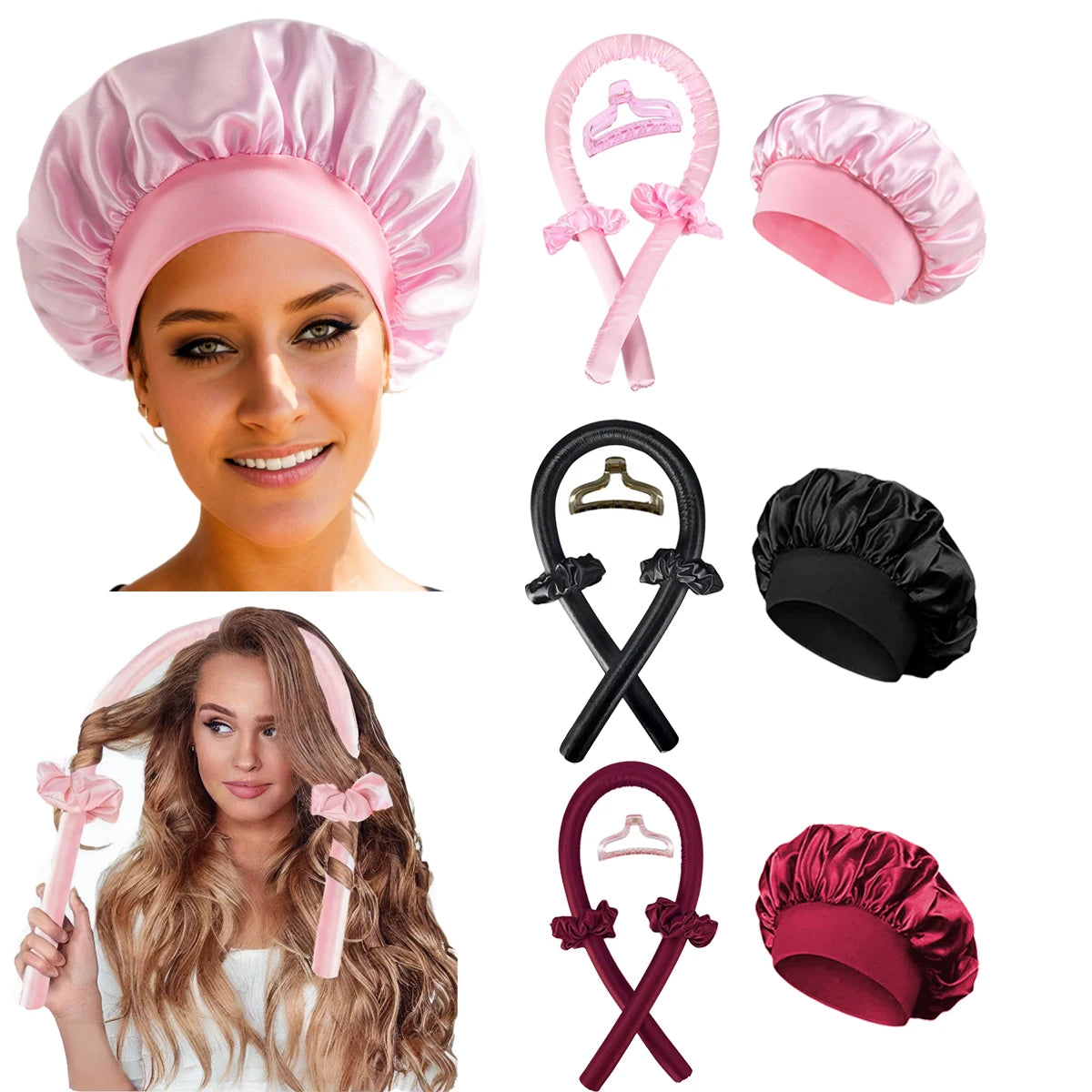 Silkora heatless curl set with satin bonnet