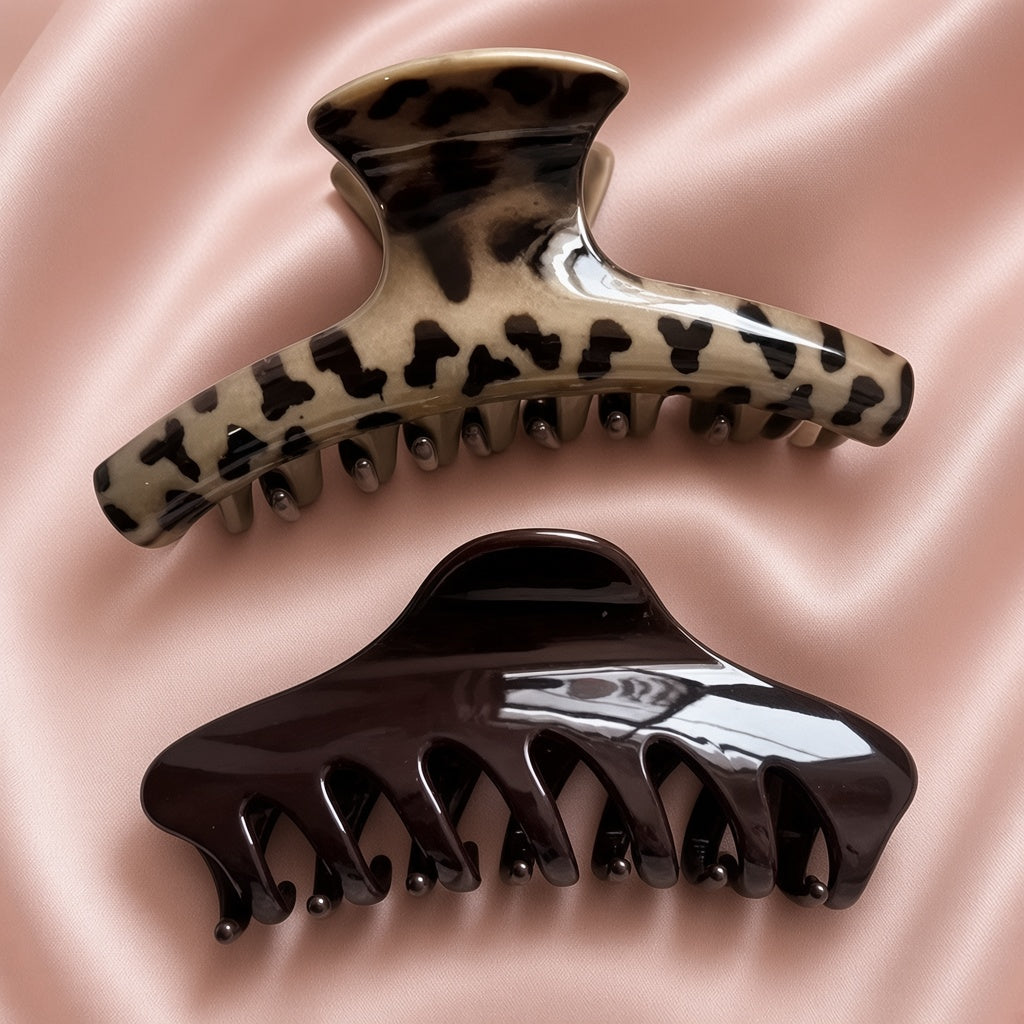 Silkora large claw clips 2-pack, leopard and brown