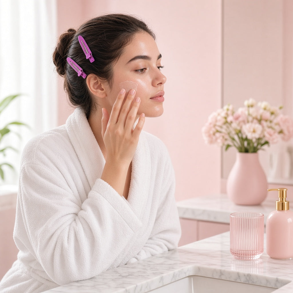 No-crease hair clips holding hair back during skincare